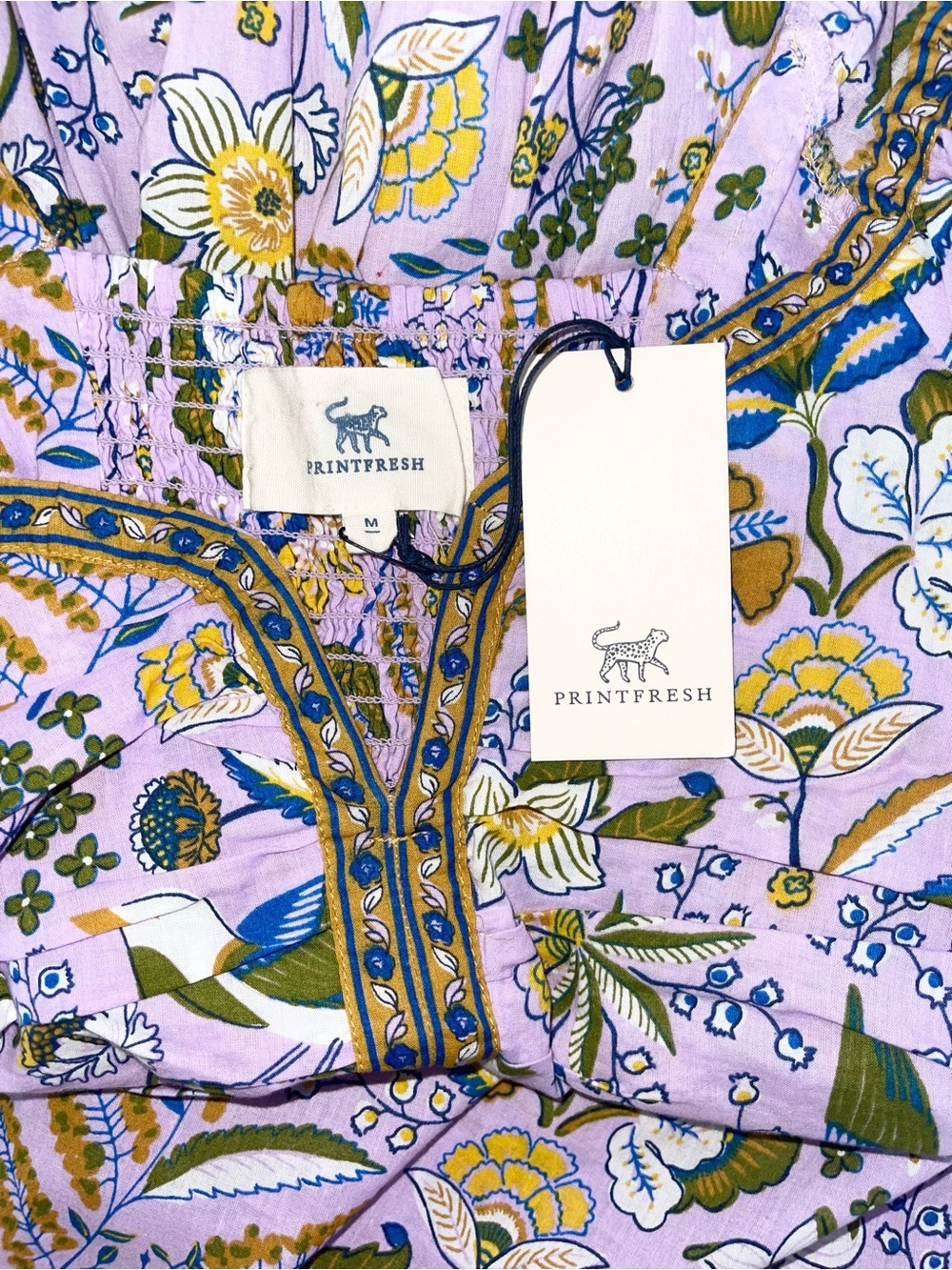 NWT Printfresh Lilac Floral Cotton Maxi Dress with Puff Sleeves M - Picture 5 of 5